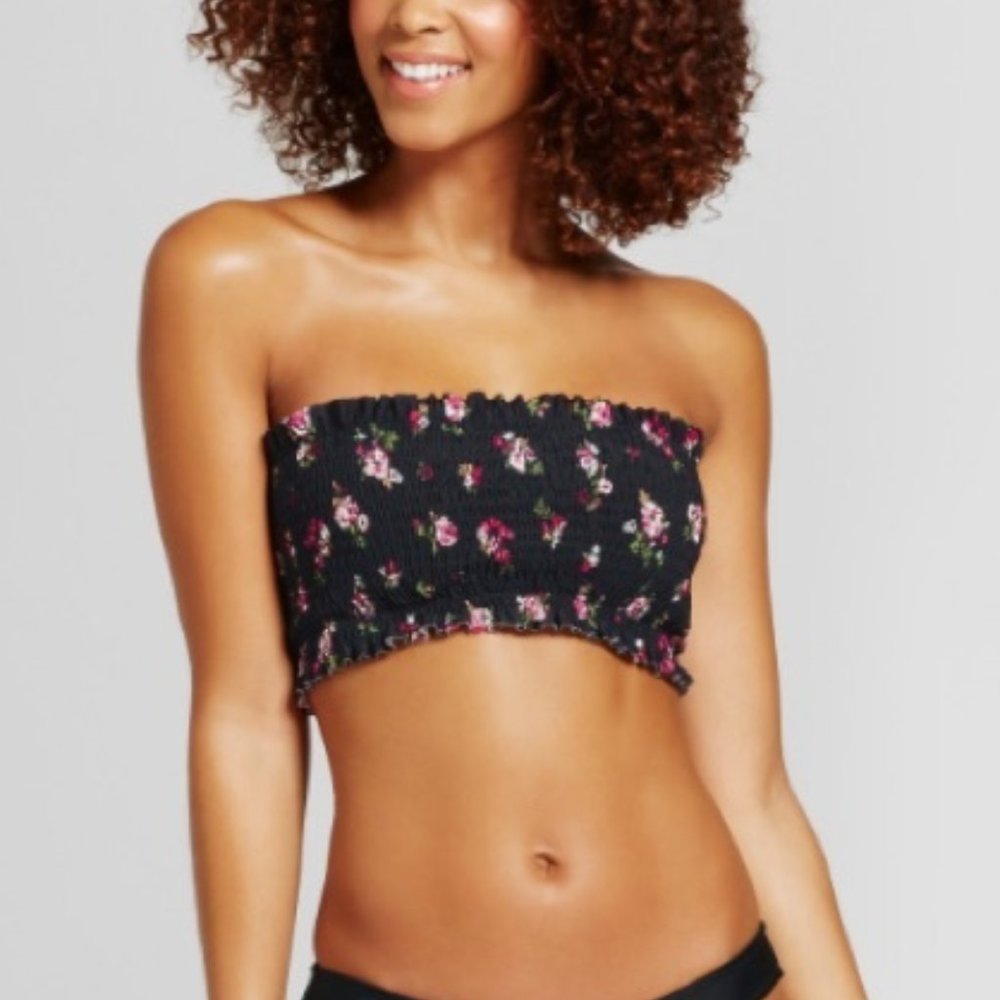 Black Floral Swimsuit Top